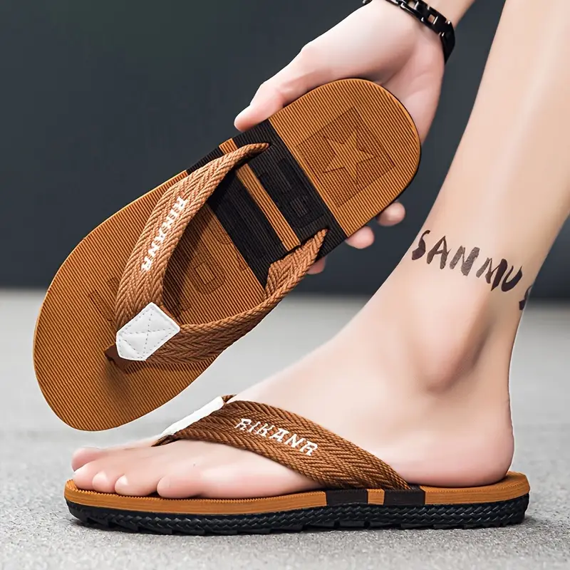 mens thong sandals with fabric casual non flops sandals for indoor outdoor walking for spring and summer Product details 1