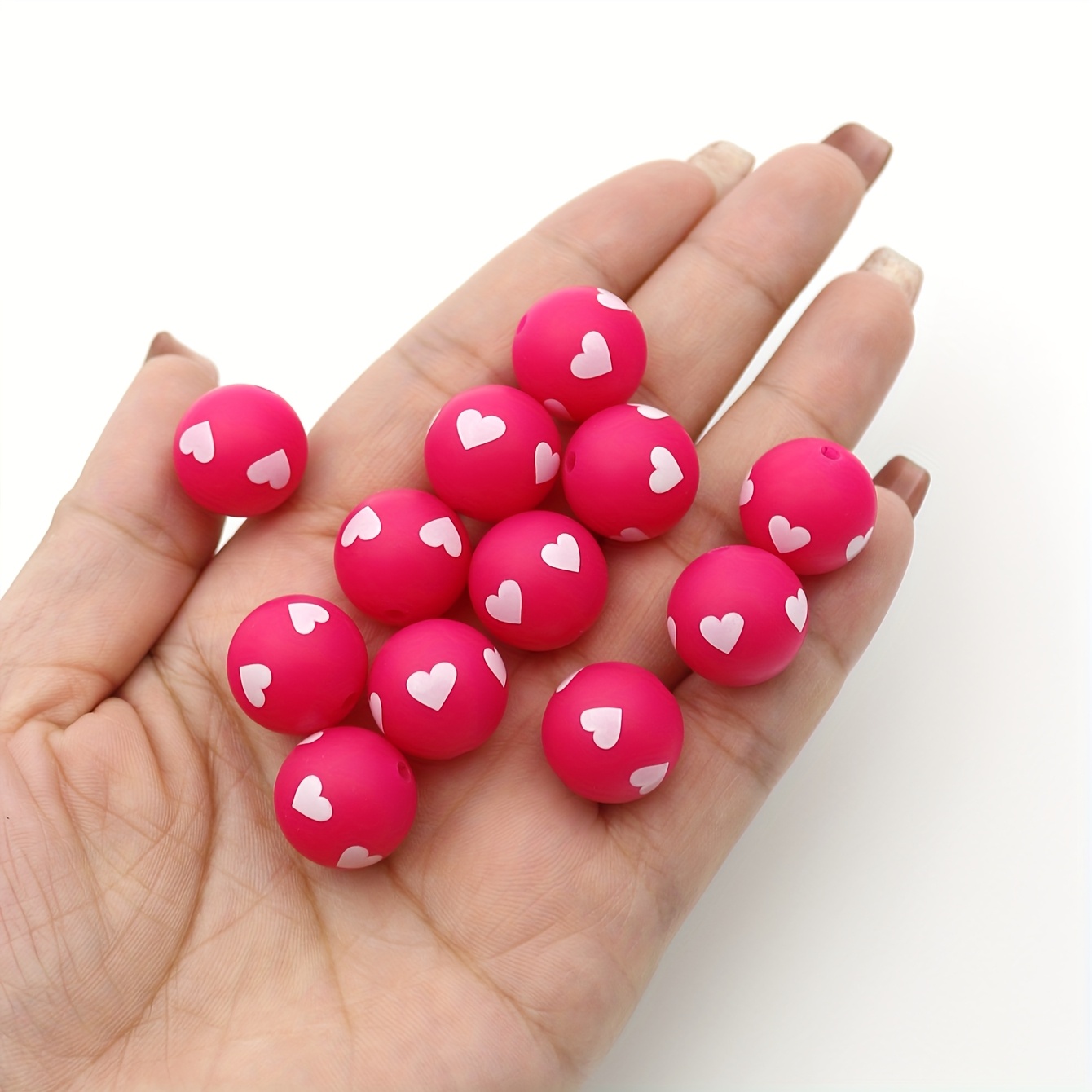 

20 Cute Purple-red And Blue Silicone Beads, 15mm: Round And Heart-shaped Patterns, Unique Birthday And Day Jewelry Diy, Including 5 Exquisite Heart-shaped Beads For Making Keychains.