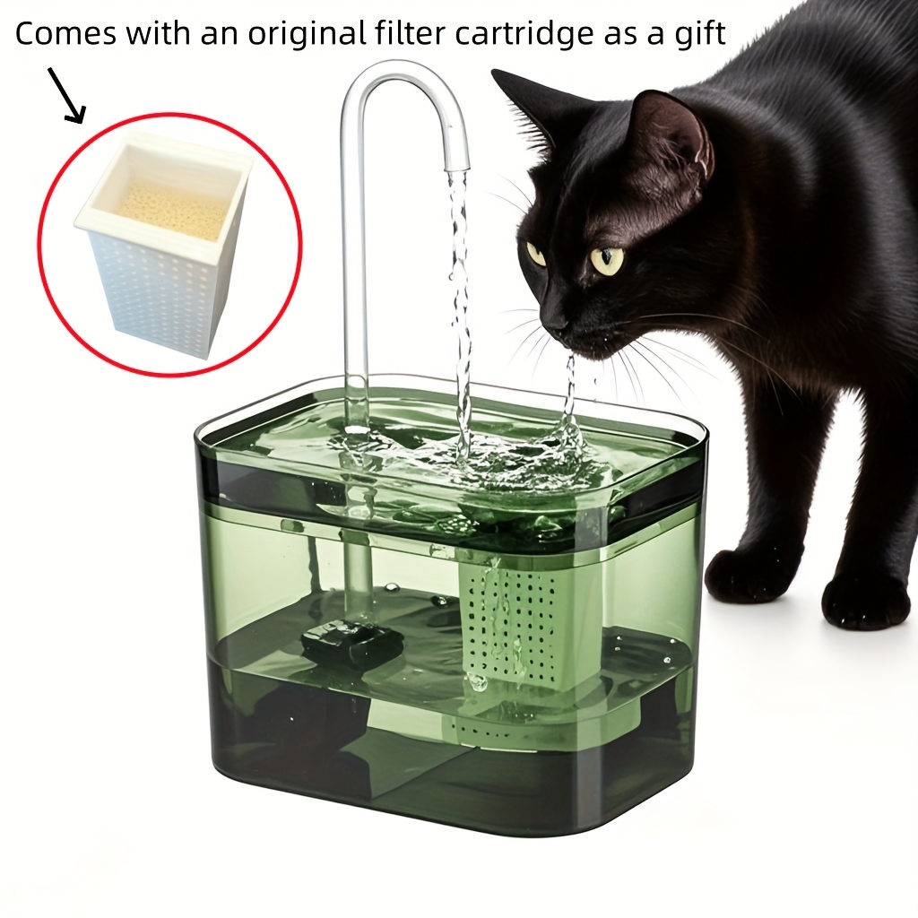 TEMU 1.5l Transparent Green Cat Water Fountain With Usb , Filter Included - Ideal For Cats, Water Purification|modern Pet Item|clear Water Dispenser,