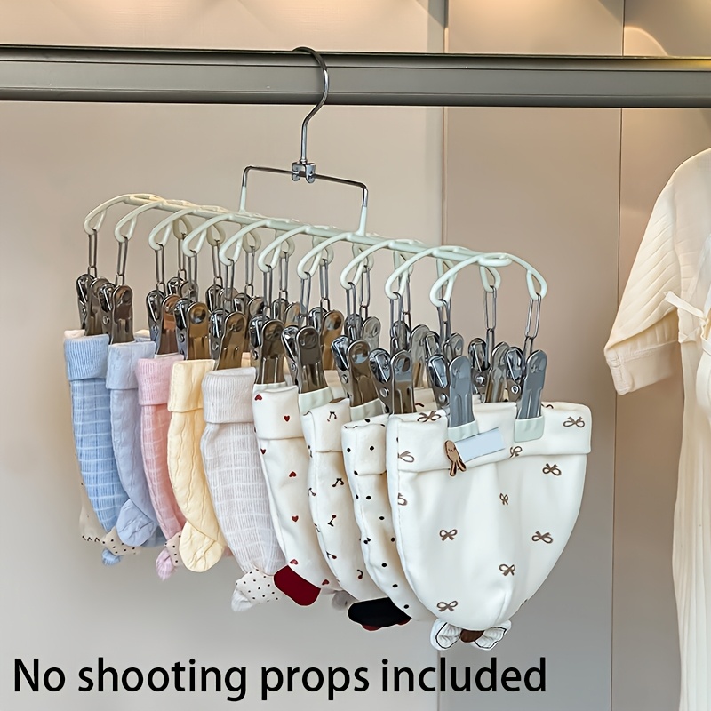 TEMU 1pc Double-layer Clip Hanger | Metal, Unfinished, Suitable For Underwear, Socks, Towels, Wardrobe Organization, Space- Multi-functional Drying