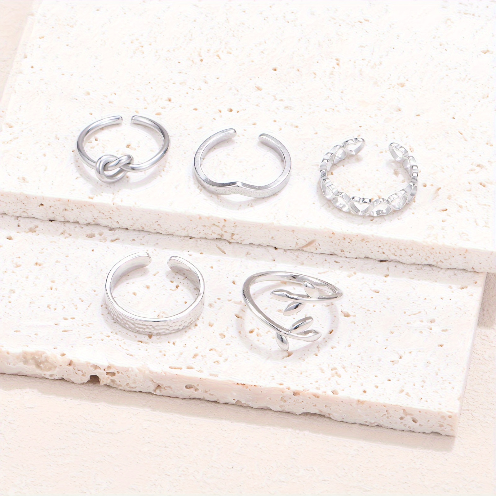 

5pcs Stainless Steel Toe Rings, Bohemian Style Adjustable Open Ring Foot Ring, Beach Vacation Jewelry Accessories