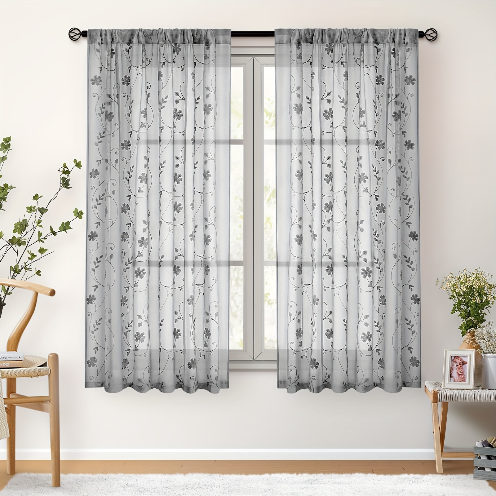 

Embroidered Sheer Curtains - 2 Panels, - & For And , For