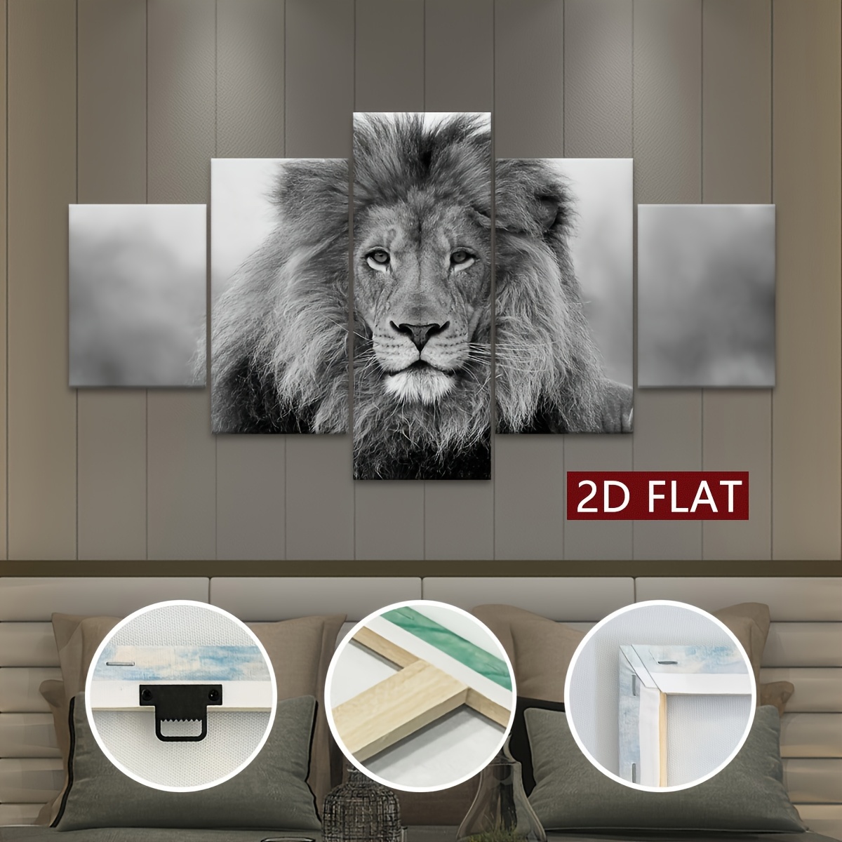 2D Plat, [2D PLAT] 5-delige Lijst Bosdier Leeuw Canvas Poster