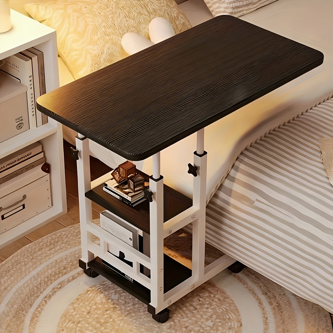 TEMU Adjustable Height Computer Desk, Mobile Side Table, Table, Double-layer Storage Rack, Suitable For Bedroom And Living Room, Adjustable Height