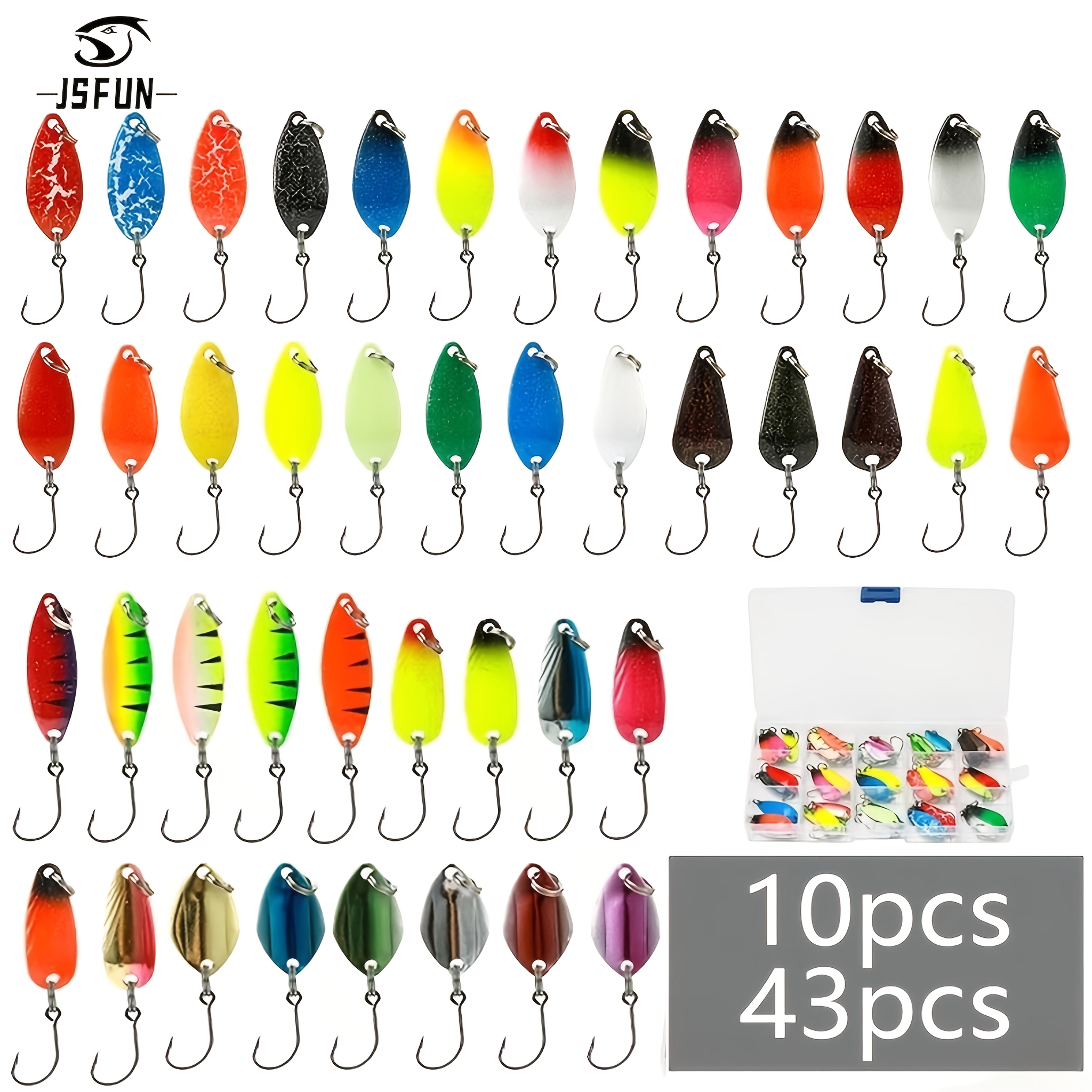 

10/43pcs Jsfun Glitter Fish Spoon Set, Trout Metal Spinner Lures, Iron & Lead Jig Heads, Colors, For Freshwater Fishing, Ideal For Valentine's, Thanksgiving, Christmas, New Year, Father's Day