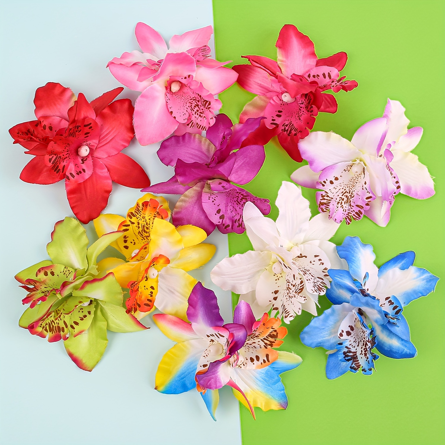 TEMU 10pcs Boho Chic Floral Hair Clip Set - Elegant Orchid & Lily Designs For Women, Perfect For Beach Vacations & Weddings