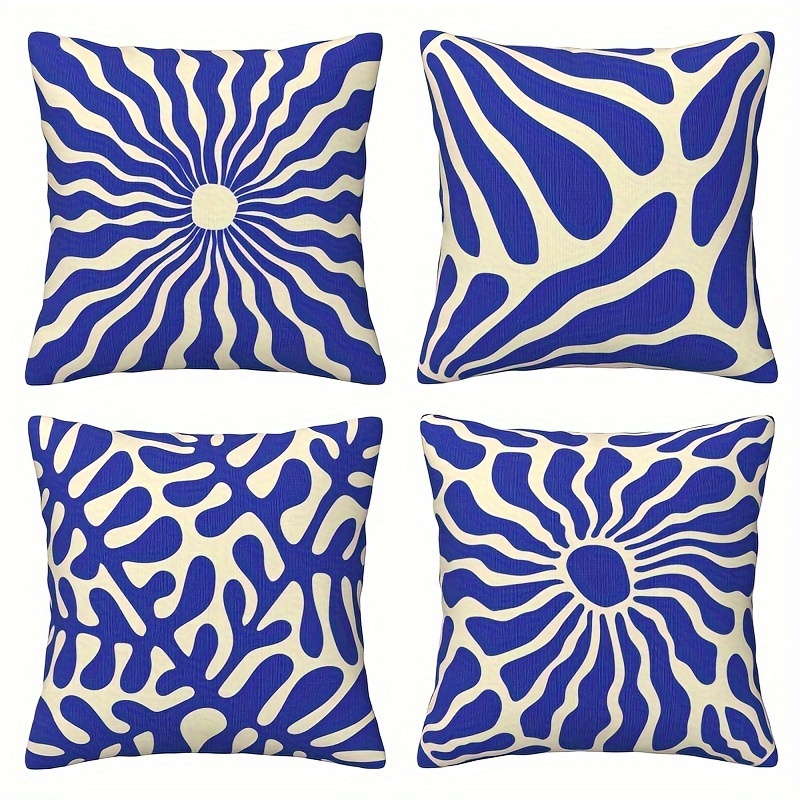 

4-pack Contemporary Abstract Blue Floral Throw Pillow Covers, 100% Polyester Woven Zippered Cushion Cases, Machine Washable, Decorative Pillowcases For Room Types, , Single-sided Design, No Filling