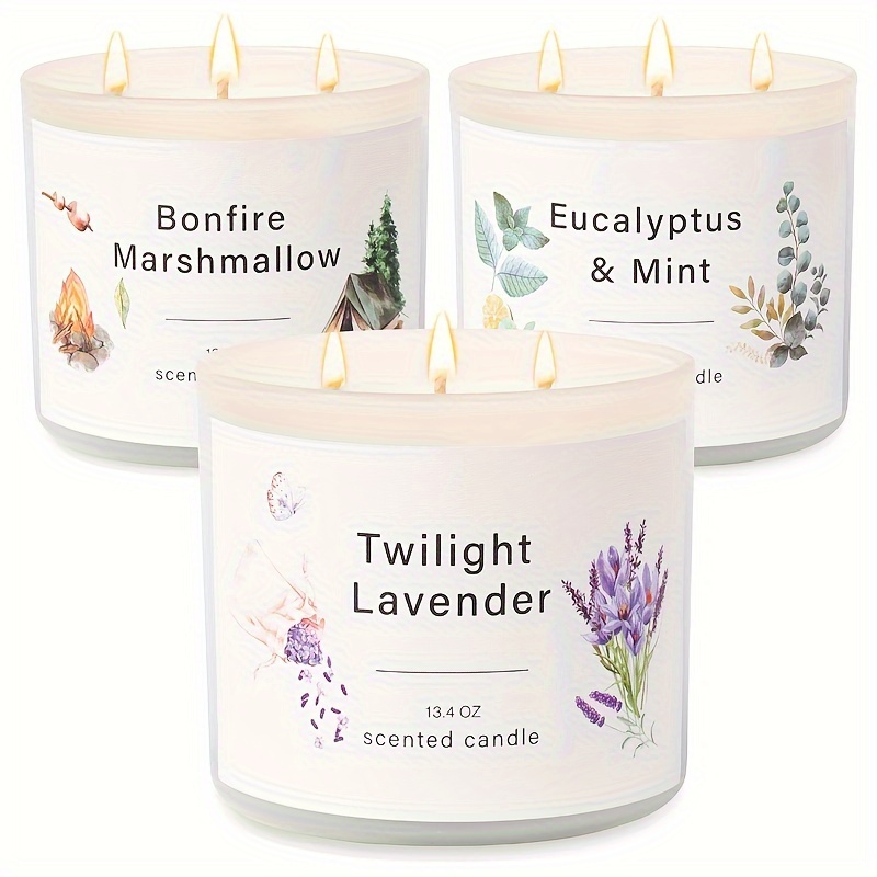 

3 Pack Candles For Home Scented, 40.2 Oz Large 3 Wick Jar Candle 225 Hour Long Lasting, Marshmallow/eucalyptus & Mint/lavender Aromatherapy Candle Gift Set