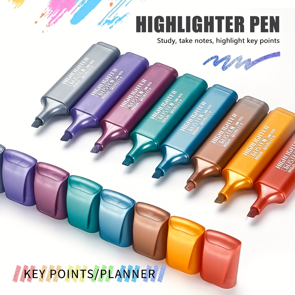 E-shop 8-Farben Metallic Glitzer Highlighter, Shimmer Stift Set, 1-5mm Keilspitze, Schnelltrocknend und Wischfest für Journaling und Kunst