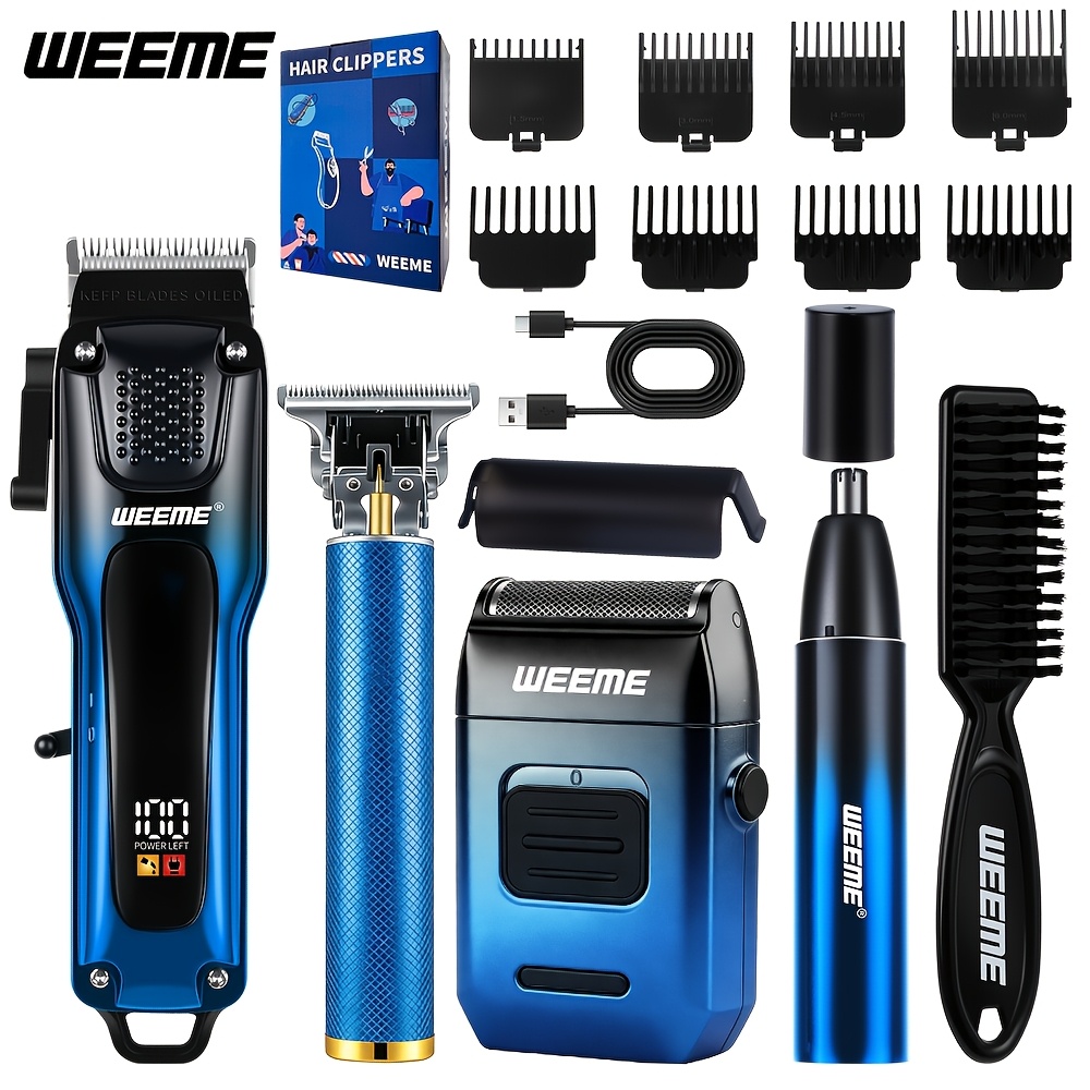 TEMU WEEME Kit de toilettage pour hommes 4 pièces, tondeuse à cheveux fil, machine de coupe électrique rechargeable avec tondeuse de et rasoir à