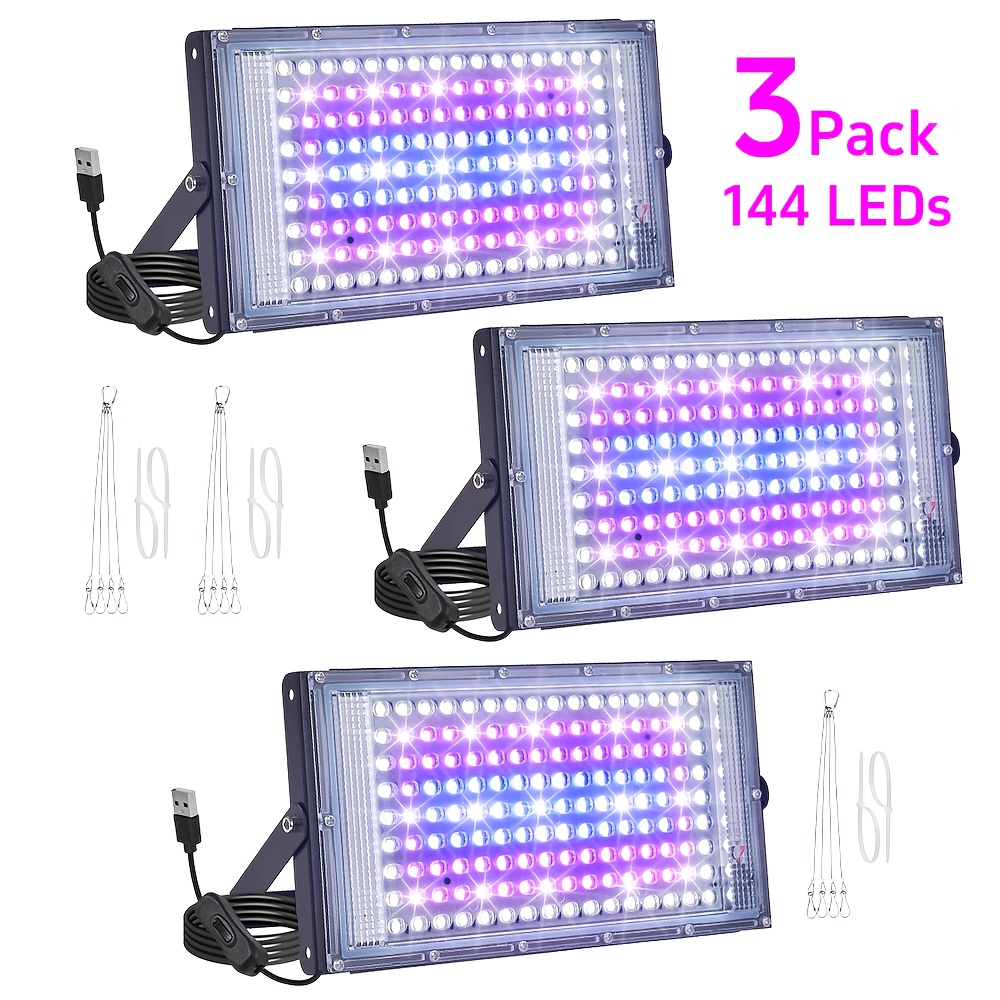 E-shop 50/96/144LED 1/2/3 Set Wachstumslicht, Vollspektrum-LED-Wachstumslicht für Zimmerpflanzen, Keimung und Sämlinge, USB-betrieben mit Schalter, mit
