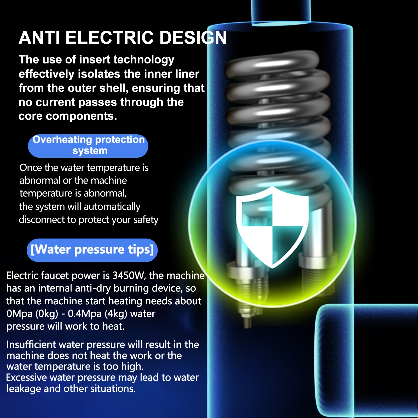 compact instant water heater with household faucet featuring a large led color temperature display high power rapid heating and intelligent dry burn       supports 360 rotation for multi sink use manual Product details 3