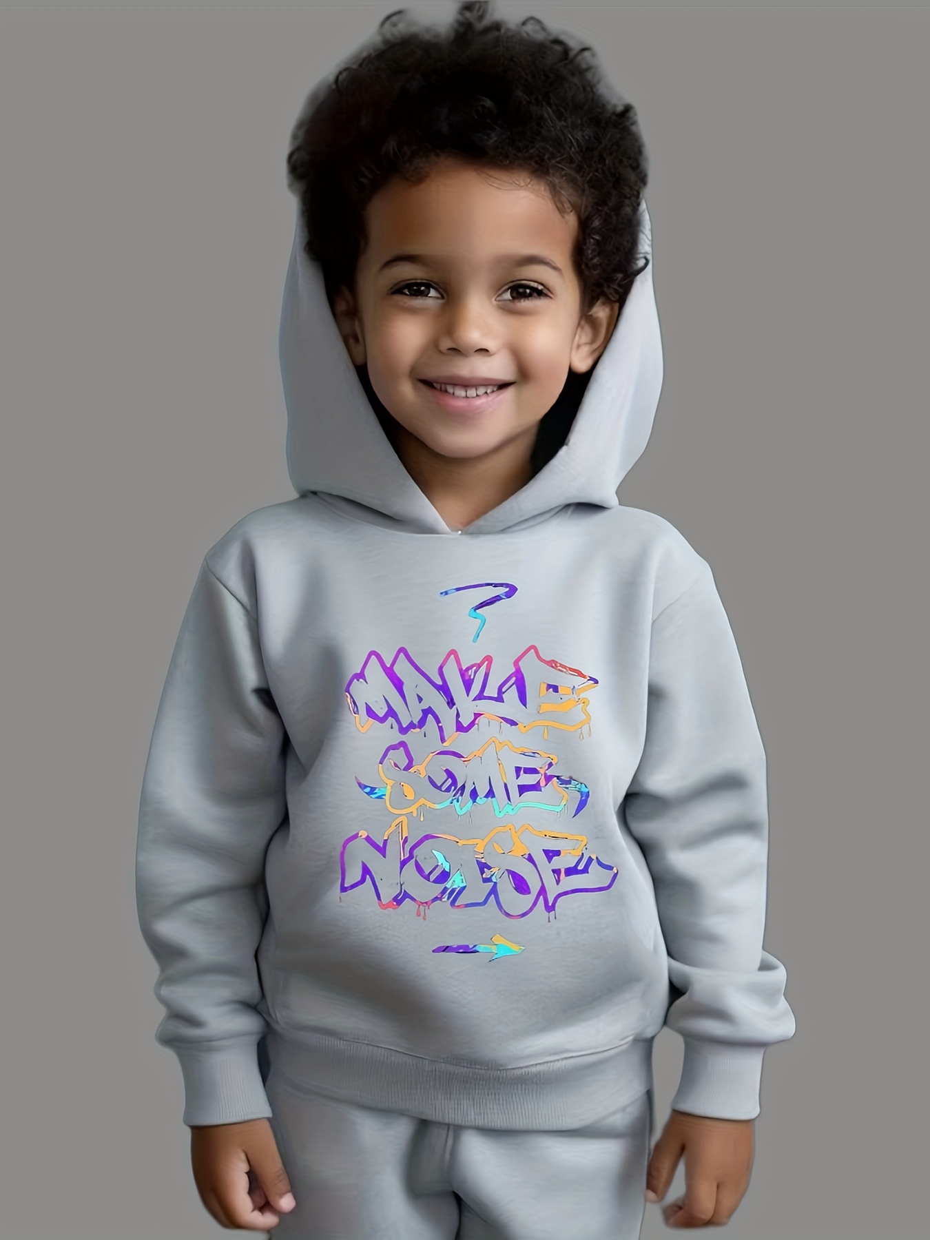 2-piece Kid Boy Letter Print Hoodie Sweatshirt and Colorblock Pants Casual Set