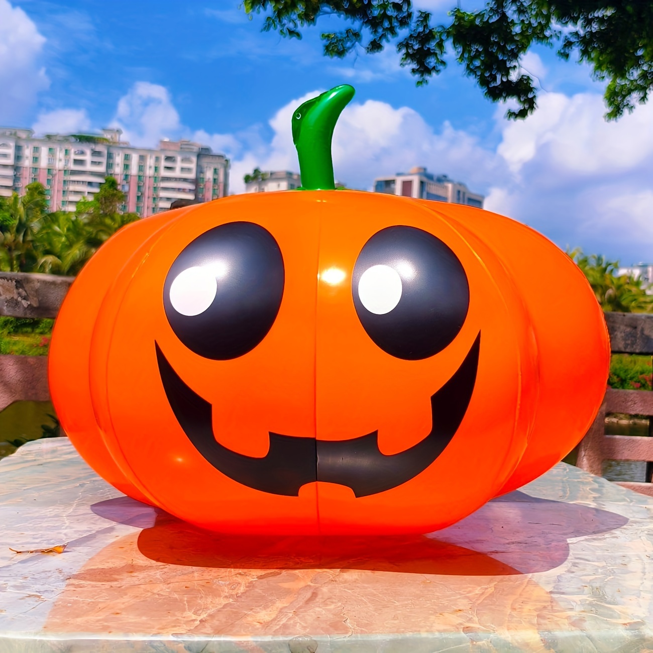 

Extra Large 24" Smiling Pumpkin Inflatable Decoration - Vinyl/polyurethane, Easy-to-hang For Halloween Haunted House, Bar, Mall & Home Yard Display, Halloween Decorations