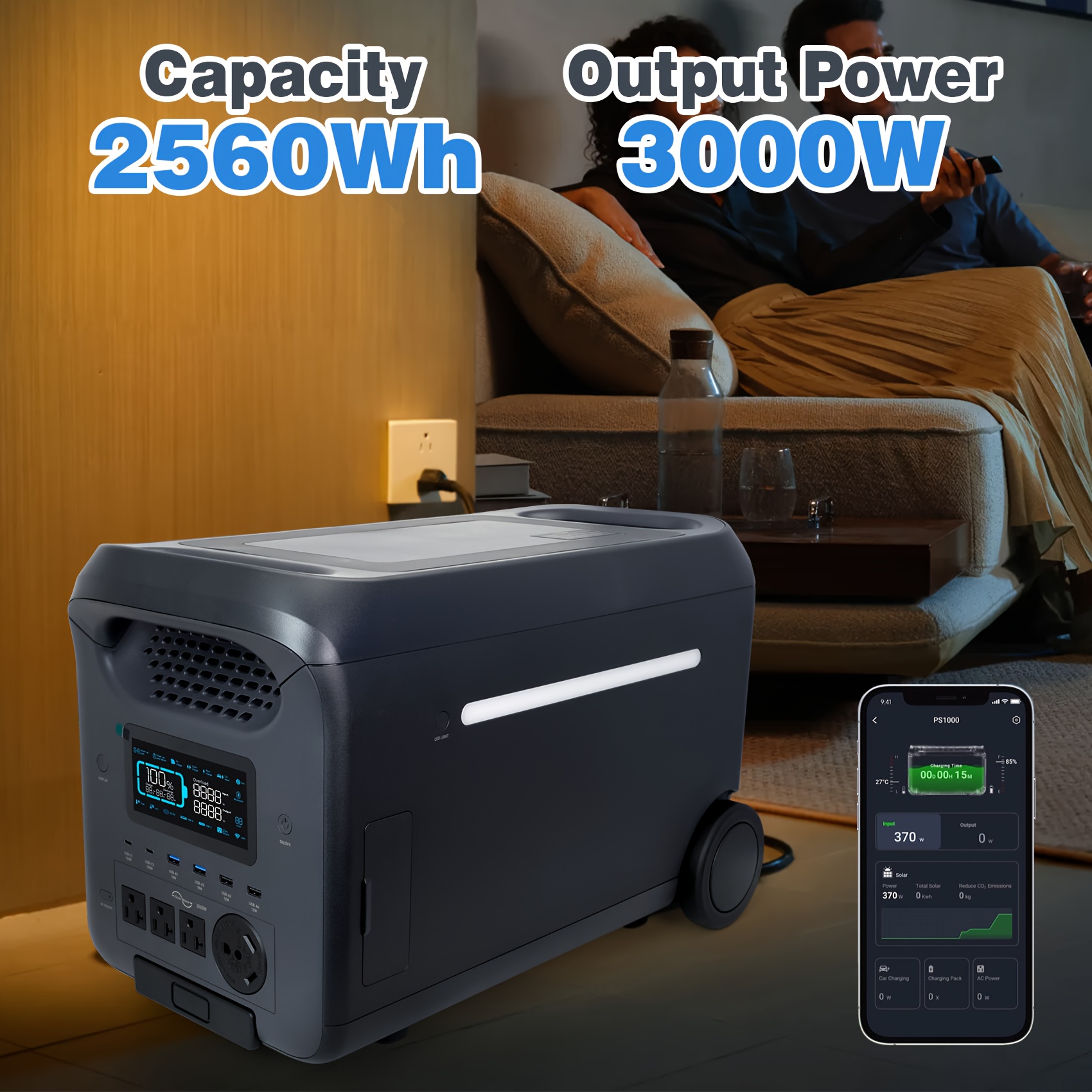 portable power station 3000w   5000w 2560wh lifepo4 battery generator 1 7 hrs fast charging solar generator for   off   outage home emergency backup ups function support extra battery Product details 0