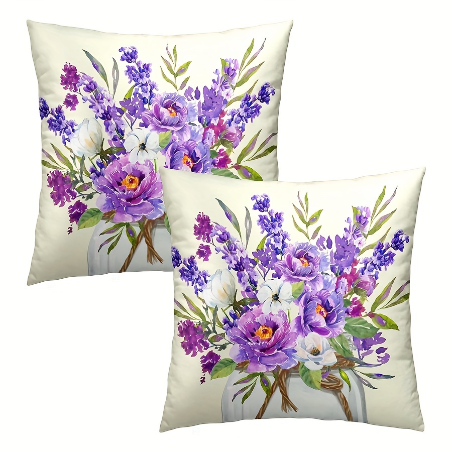 

Contemporary Lavender Floral Throw Pillow Covers Set Of 2 - Polyester Decorative Pillowcases, Zipper Closure, Machine Washable For Home Office Sofa - Variety Of Room Types, 16x16 18x18 20x20 Inches