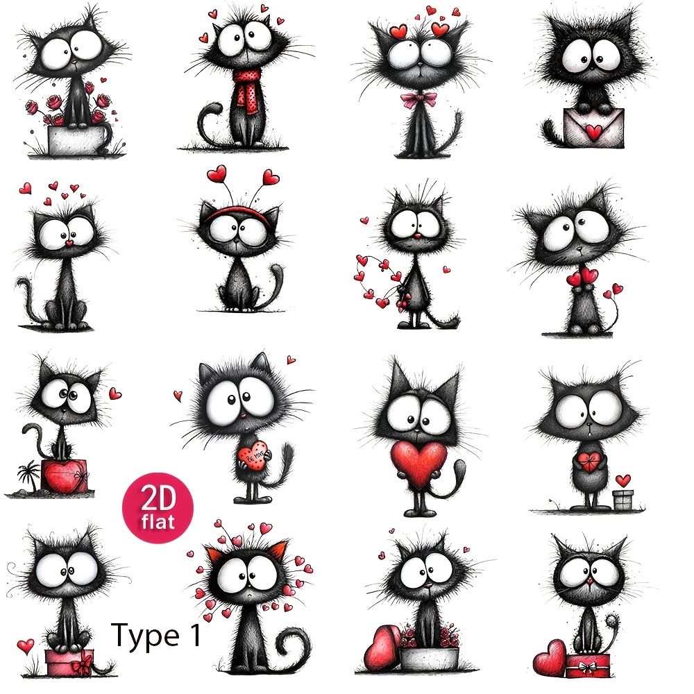 TEMU 2D-flache Vintage-Schwarze-Katze-Aufkleber, 1er-Pack, für DIY-Scrapbooking, Journaling, Fotoalben Schreibwarendekoration, 2D-flach