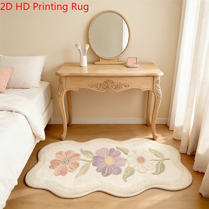 TEMU Faux Imitation Cashmere 1000g 10mm Creamy Bedroom Decorative Bedside Runner Rug, Fluffy And Soft Ins-style Living Room Sofa Floral Rug, Artistic