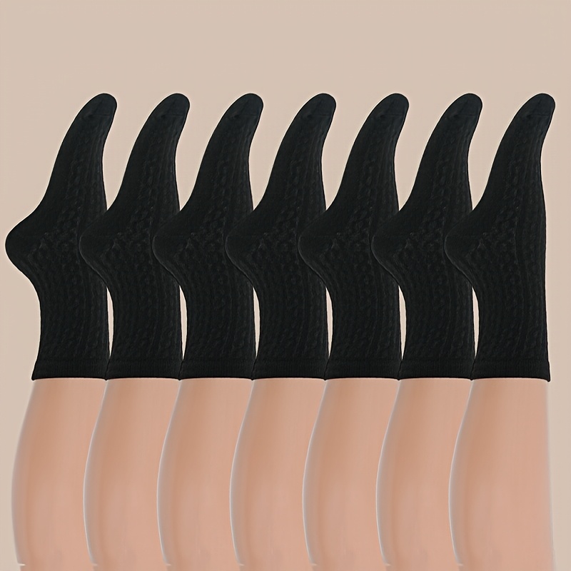 Image of 7-pair Pack Teen Black & Solid Striped Mid-calf Socks - Uk Shoe Size 35-38 ( 1-6), Comfortable Cute & Casual Attire, Machine Washable Socks Suitable For, For Teenager