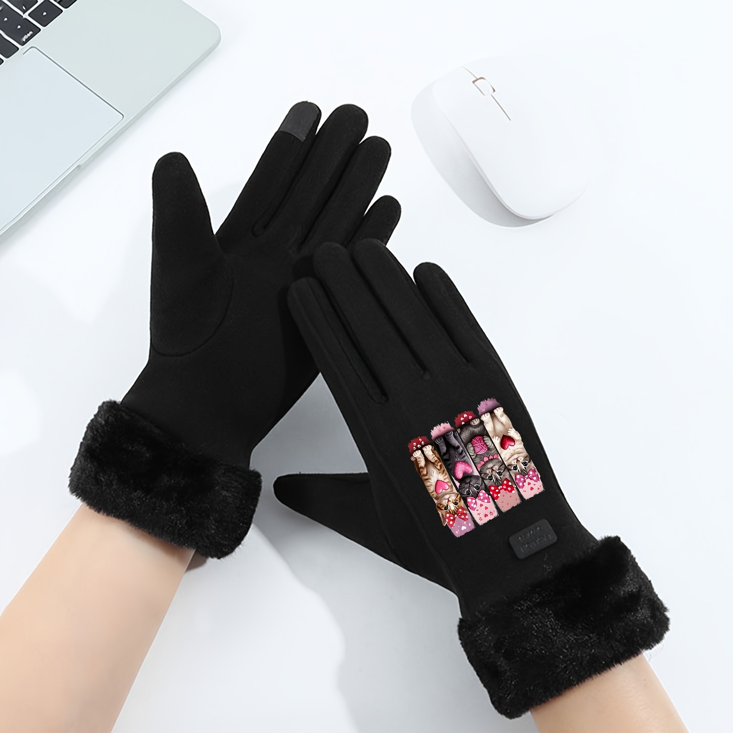 Women's German Fingerless Gloves with Cat Theme