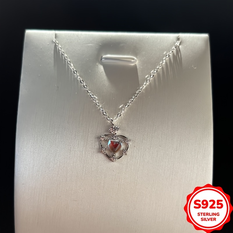 Moonstone Heart Pendant Necklace, Lightweight Collarbone Chain