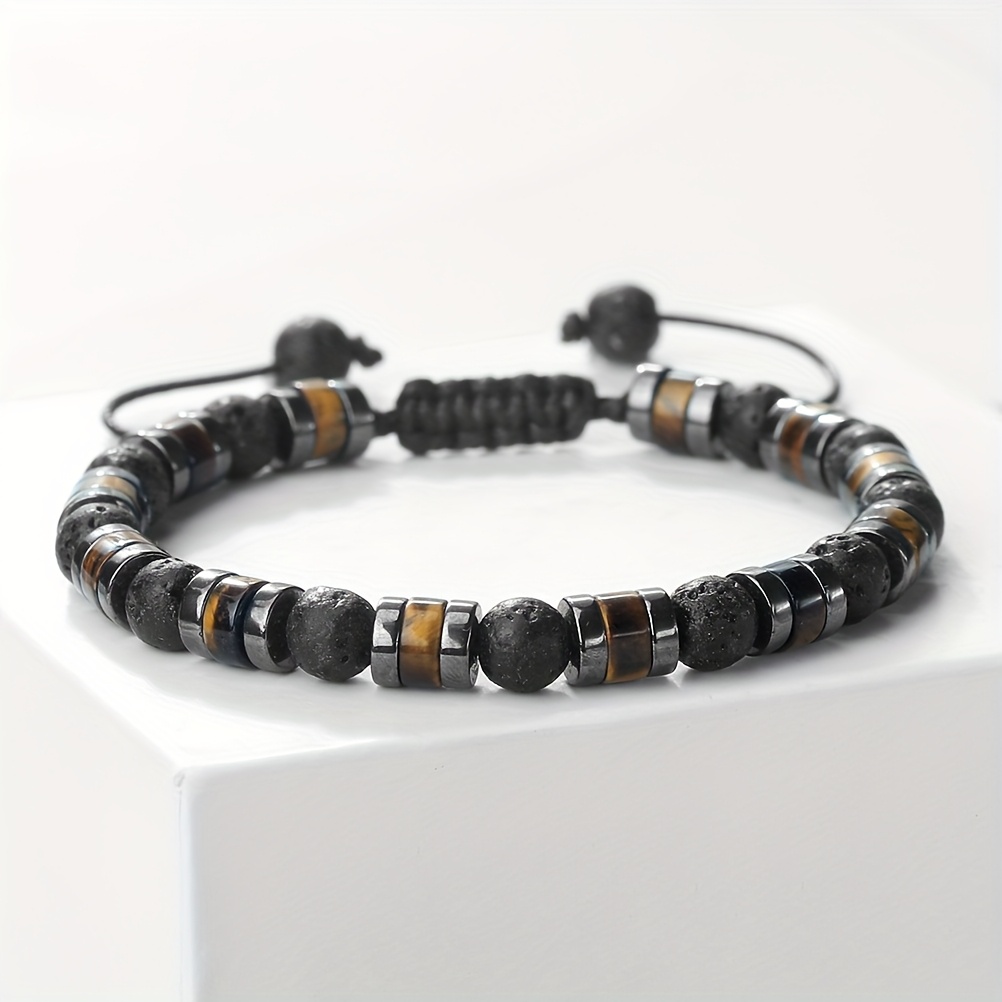 Punk-Style Woven Bead Bracelet with Tiger's Eye Spacers