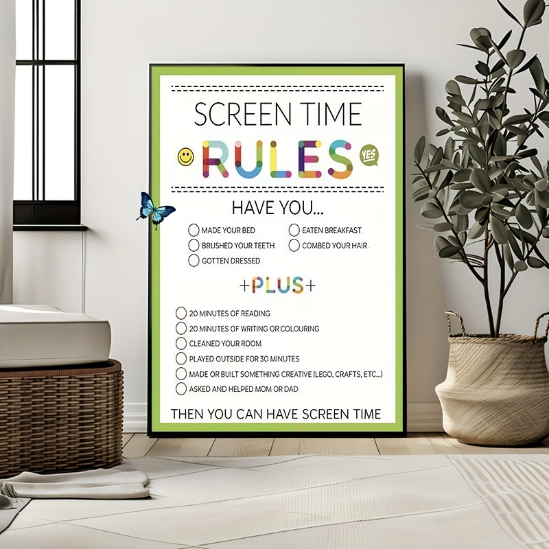 TEMU 2d Flat, 2d Flat, Unframed Rules Poster - Parental Guide To Digital Device Restrictions Chart, With , No Screen Activity Checklist And Table,