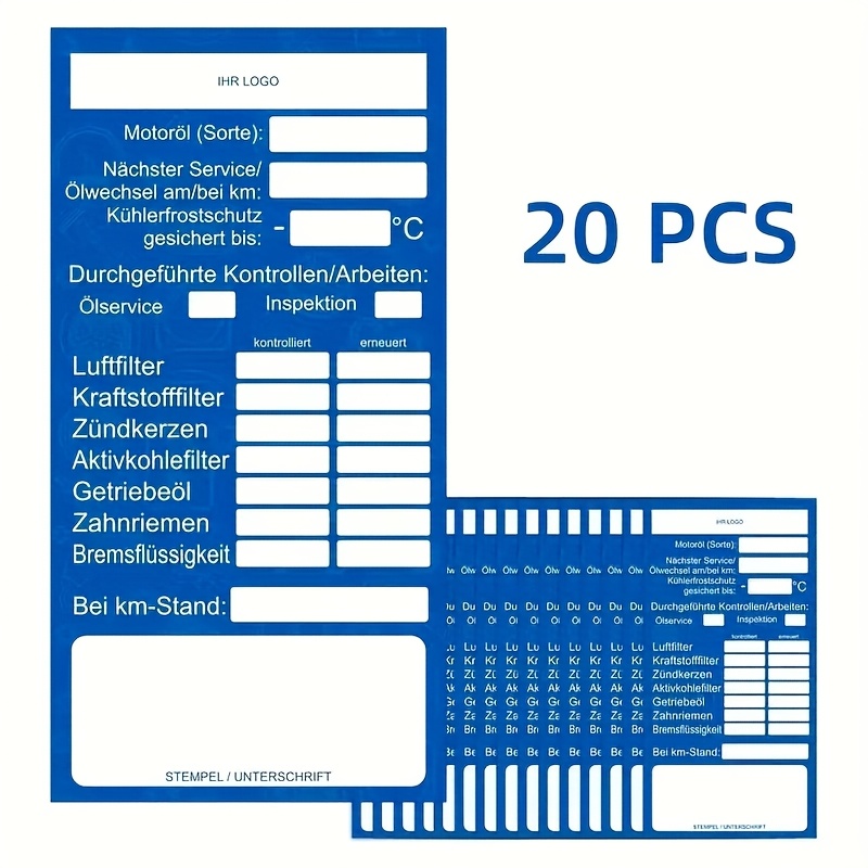 Image of 20pcs/pack, German Customer Service And Maintenance Label Stickers - Car Workshop Oil Change Service Labels - Maintenance Record Stickers - Suitable For Car Maintenance/oil Change Record Labels