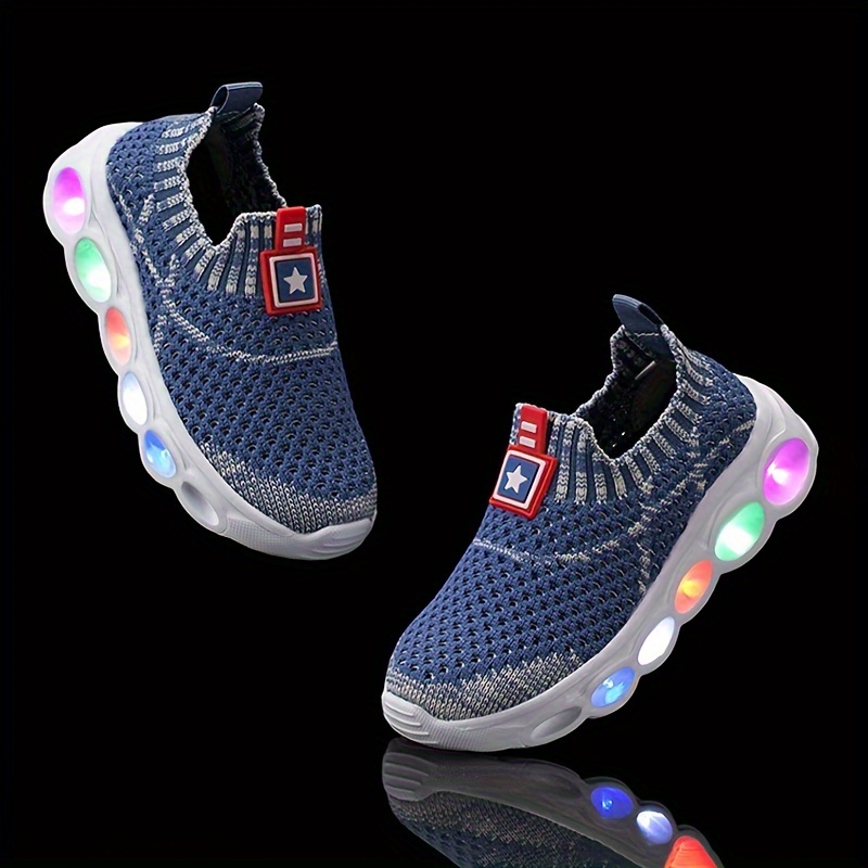 Boy's Woven Knit Slip On LED Light Up Sock Shoes