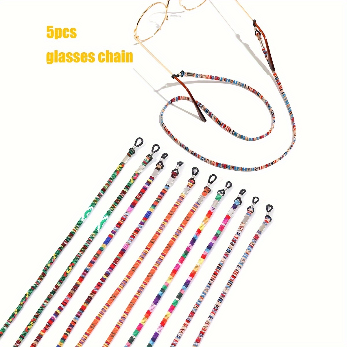 

5pcs Bohemian Ethnic Style Colorful Eyeglass Chains, Non-slip Glasses Cords, Holder Lanyards, Holiday Theme Polyester Material Eyewear Retainer Set