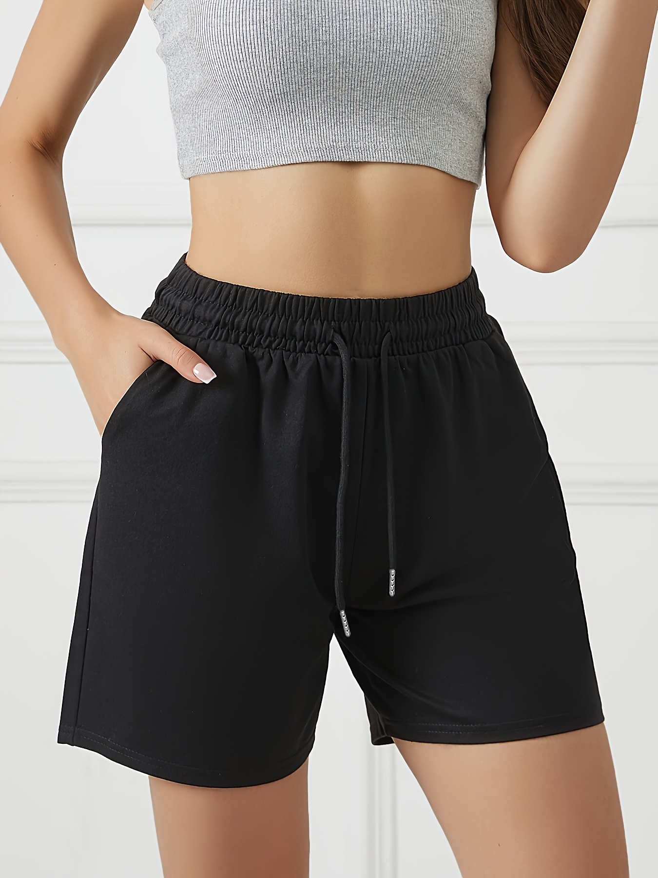 Vêtements Short Mi Cuisse Femme Mini Short Basique Noir Profond