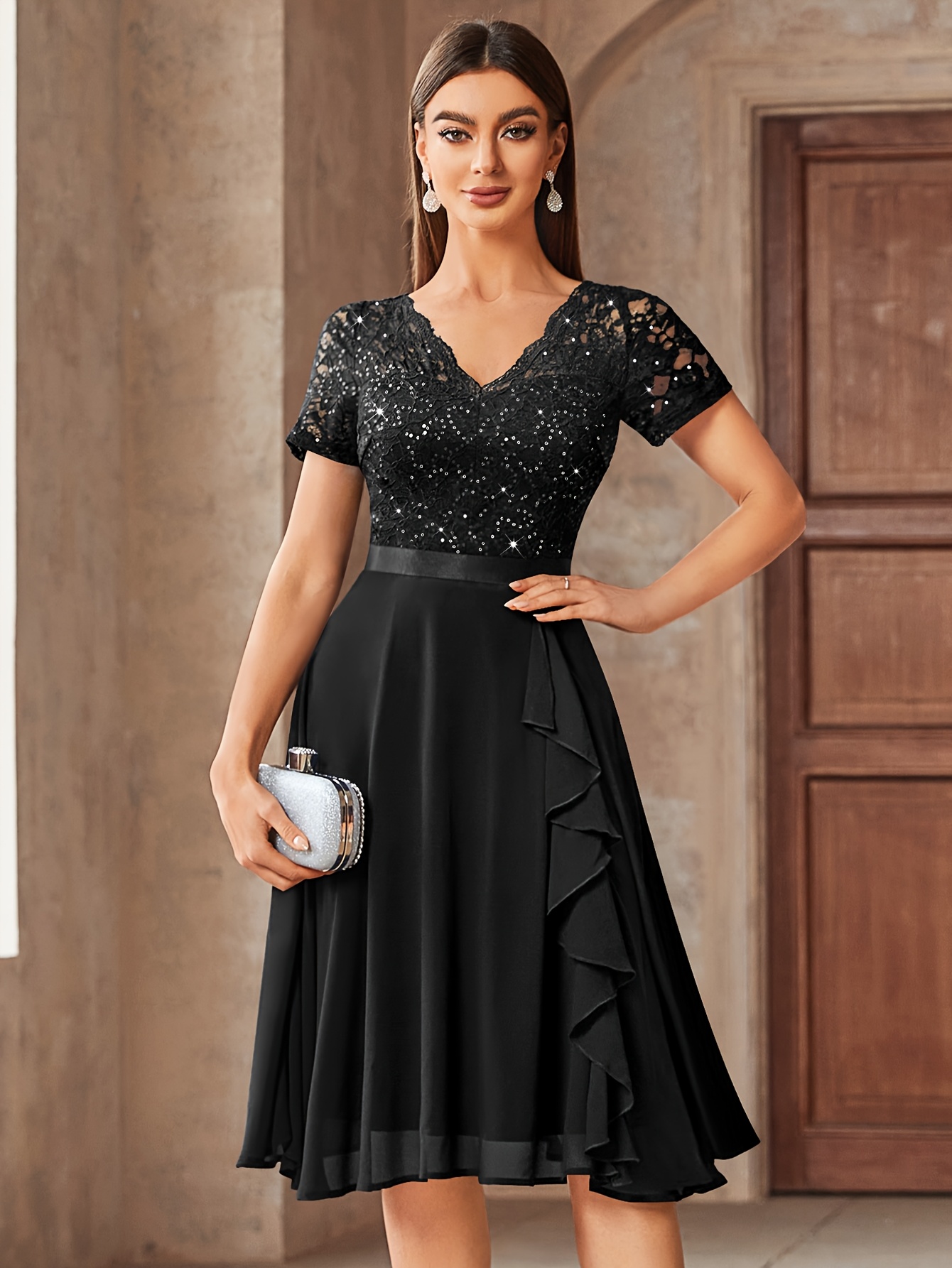 Glitter Wedding Sequin Black Bridesmaid Dress Black Sequin Sparkly