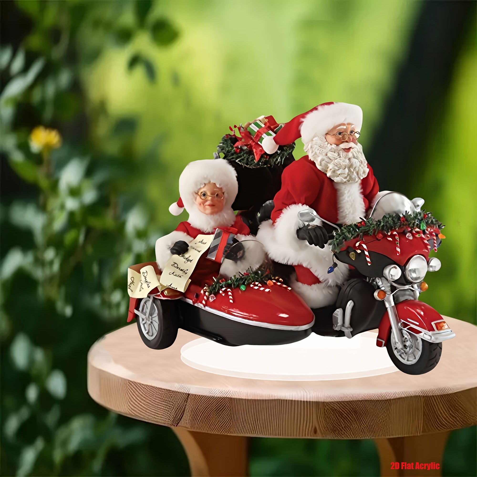 

2d Flat, Vintage Santa Claus Motorcycle Acrylic Decor Card - Christmas Theme, Desktop Display, For Home, Cafe, Office - 7.031x7.9 Inches, Motorcycle Decor