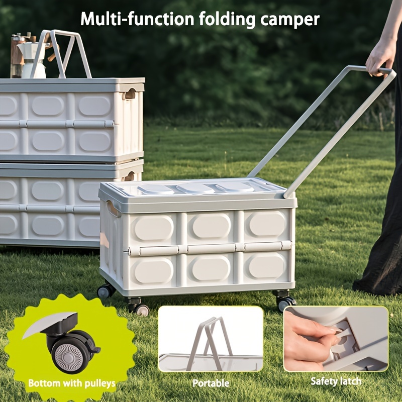 

1pc Folding Stackable Camping Storage Trolley, Deluxe Folding Portable Trolley - Removable Travel Storage, Outdoor Trolley With 4 Universal Wheels For Camping, Shopping, Picnics, And Outdoor Adventure