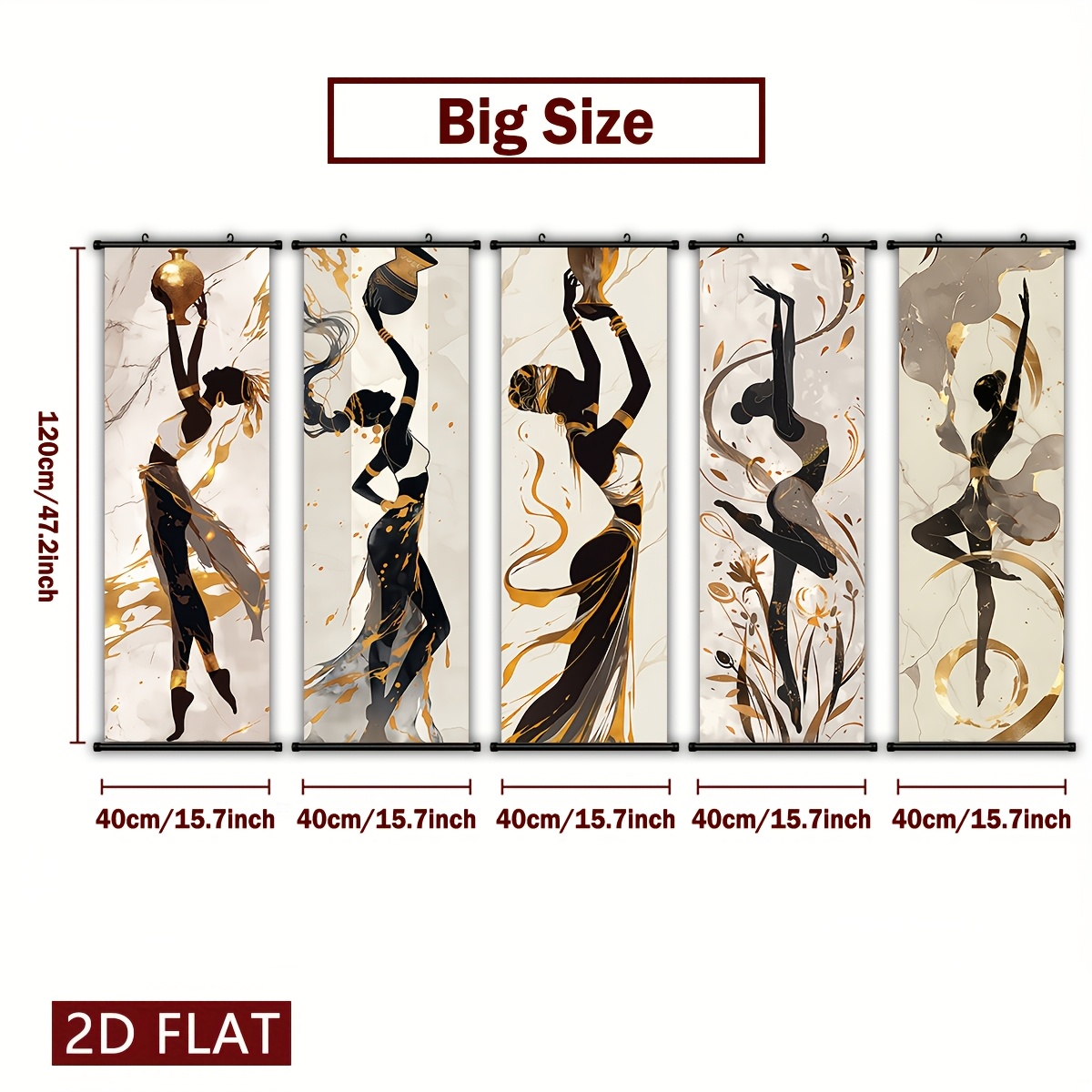 TEMU 2d/flat-set Of 5 African Dancing Women Art Decorative Canvas Wall Art, Ethnic Style Hanging Scroll Painting, Living Room Decoration, Indoor/