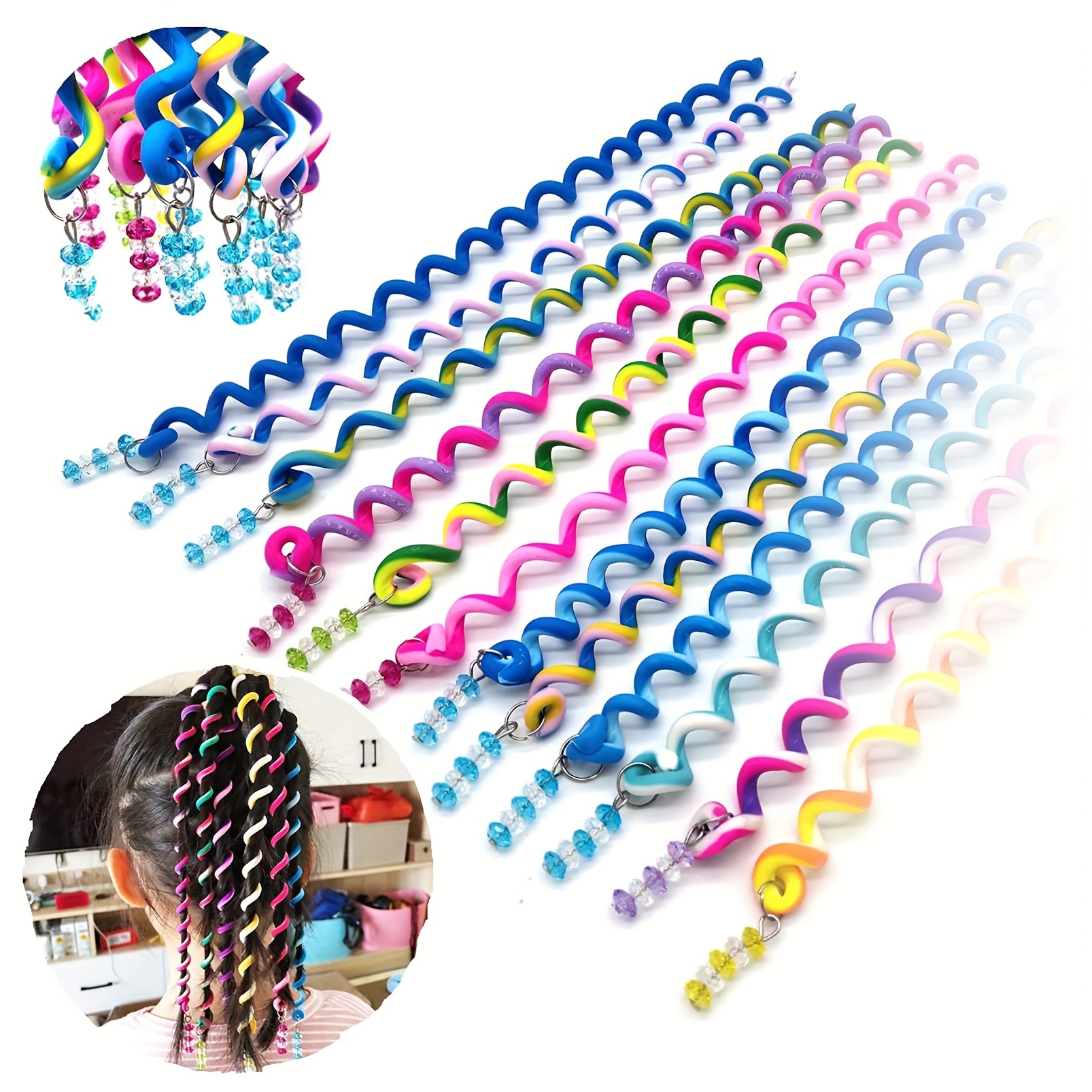 

6pcs Spiral Hair Braiding Beads Tool Set For Girls, Styling Accessories With Gems, Ideal For Parties & Birthdays - Tools For Normal Hair Type Effects