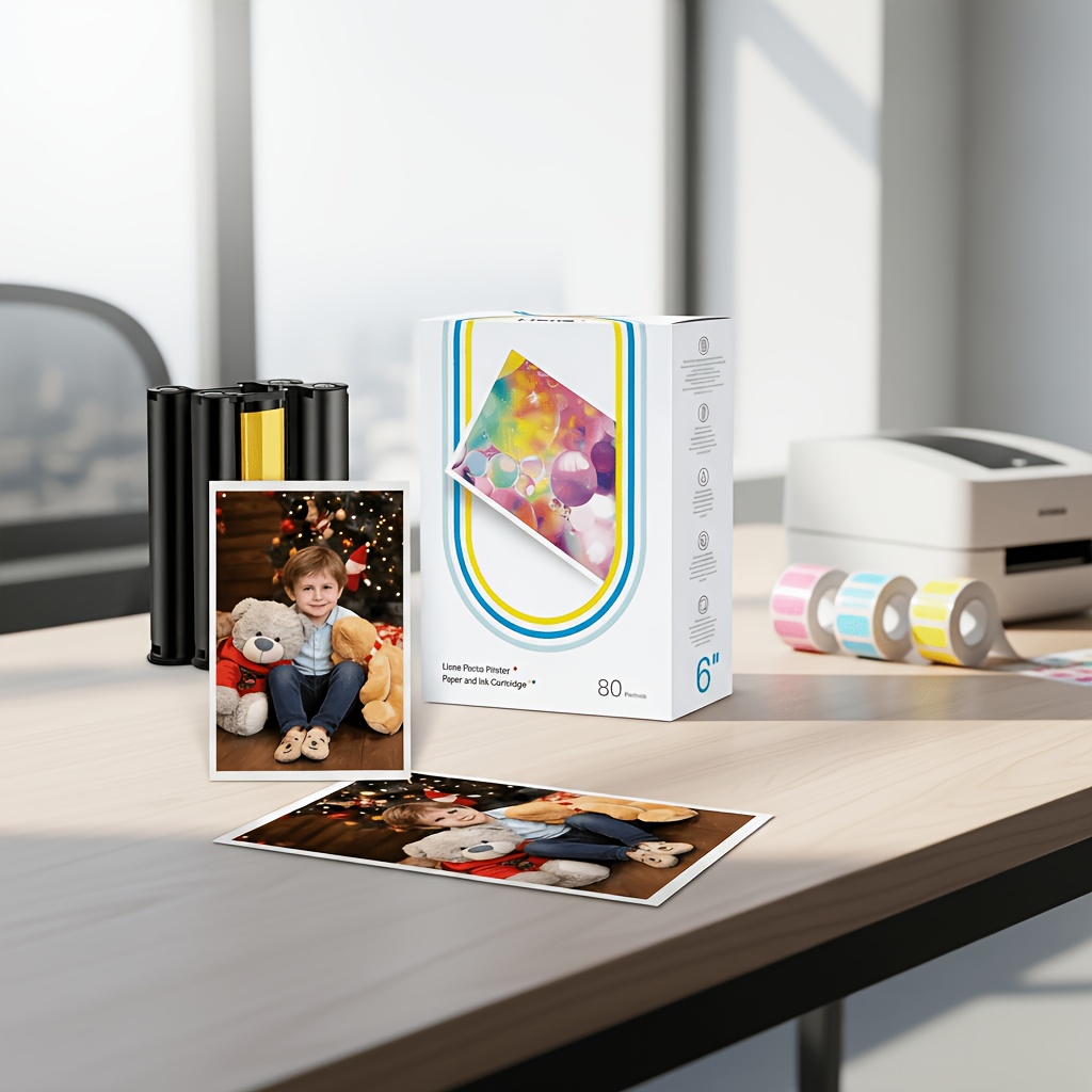Professional Photo Paper Compatible With Liene (80 Sheets Of Photo Paper And 2 Ink Cartridge Refills), Suitable For 4x6in Photo Printers //m110/m210, Sublimation Technology, Laminated Protection