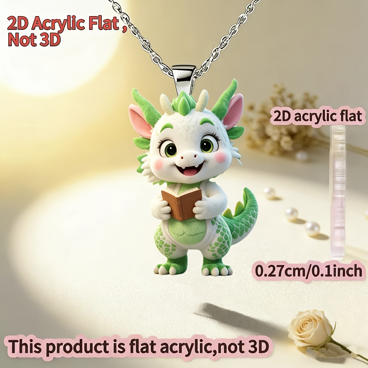 Y-Shaped Women's Necklace with Cute Dragon & Book Pendant