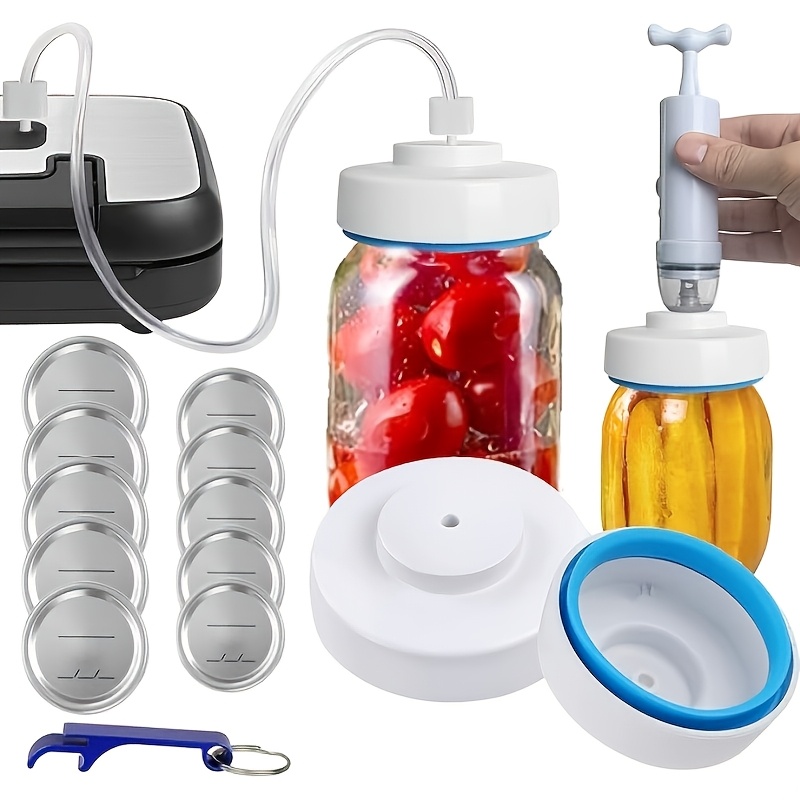 1 Set Einmachglas-Vakuumiergerät, lebensmittelechtes Einmachglas-Vakuumierer-Set mit Zubehörschlauch, passend für Einmachgläser mit weiter normaler Öffnung, verstellbares Einmachglas-Vakuumiergerät,