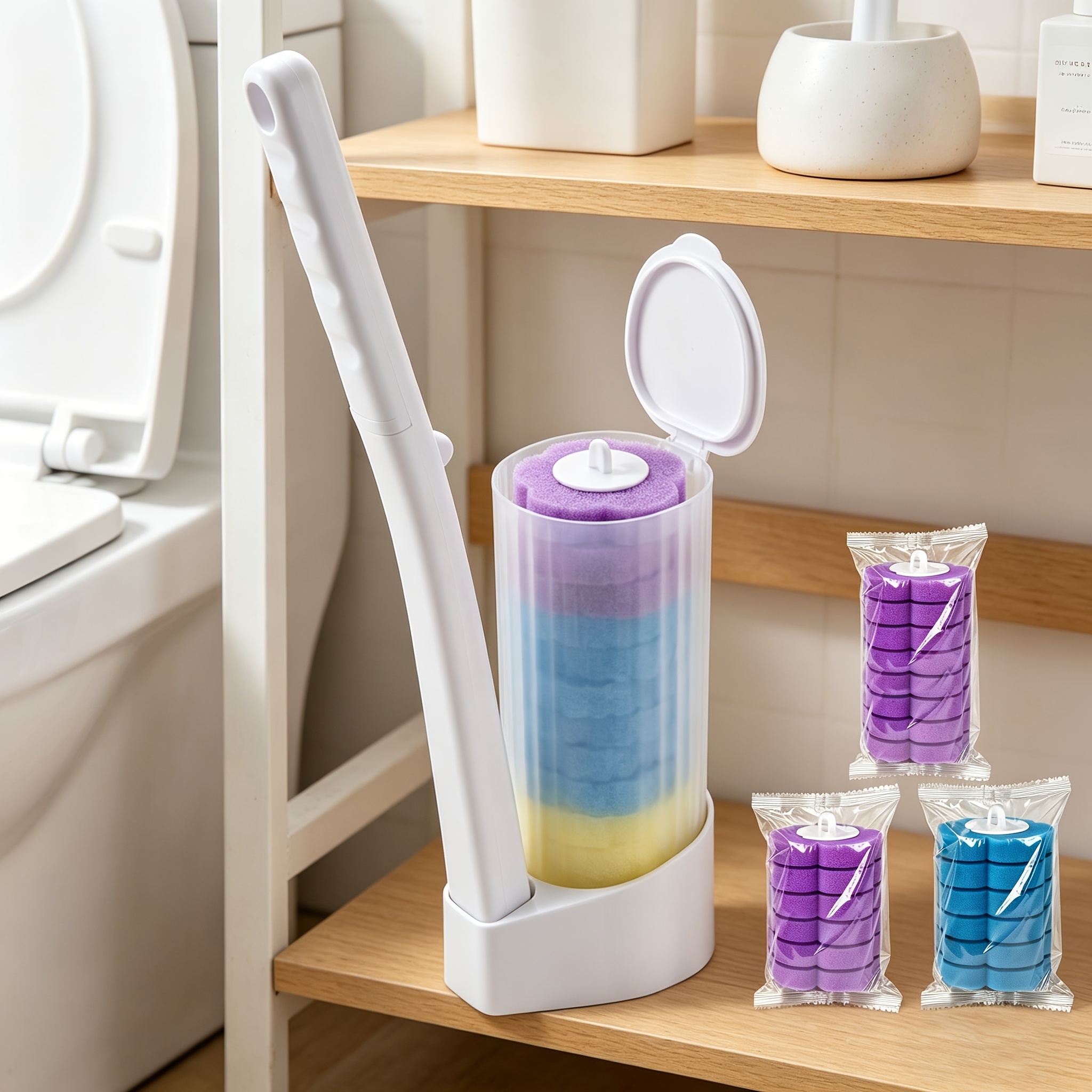 TEMU Bathroom Toilet Brush Kit, Space- Punch-free Holder & 20 Replaceable Heads