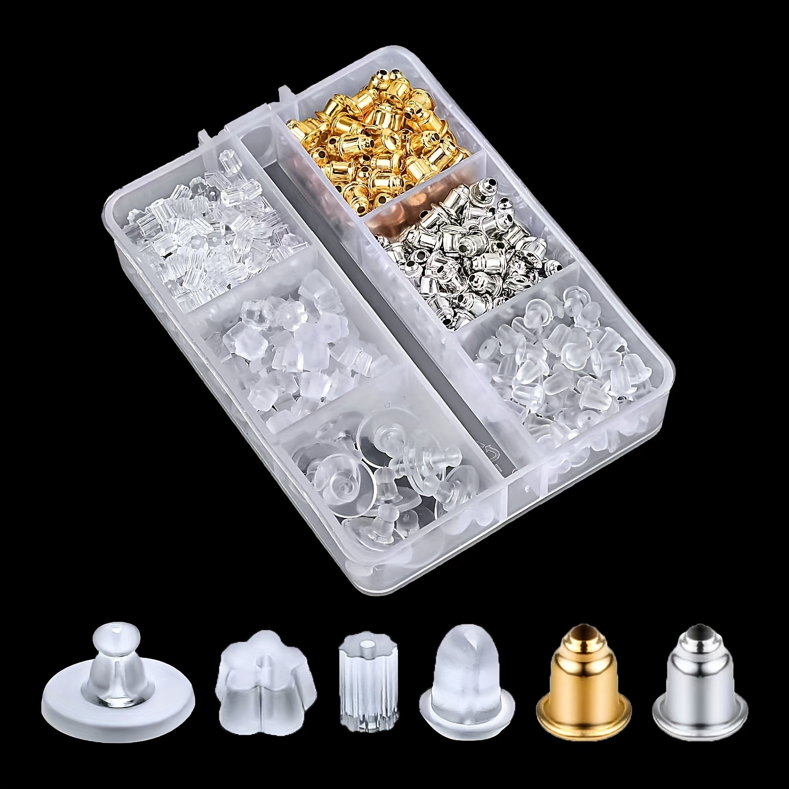 

500pcs Silicone Earring Backs For Studs, 6 Styles Soft Earrings Back Backstops Stoppers Earring Safety Backs Earring Backs Replacements For Hook Earring, Studs, Hoops (e01396)