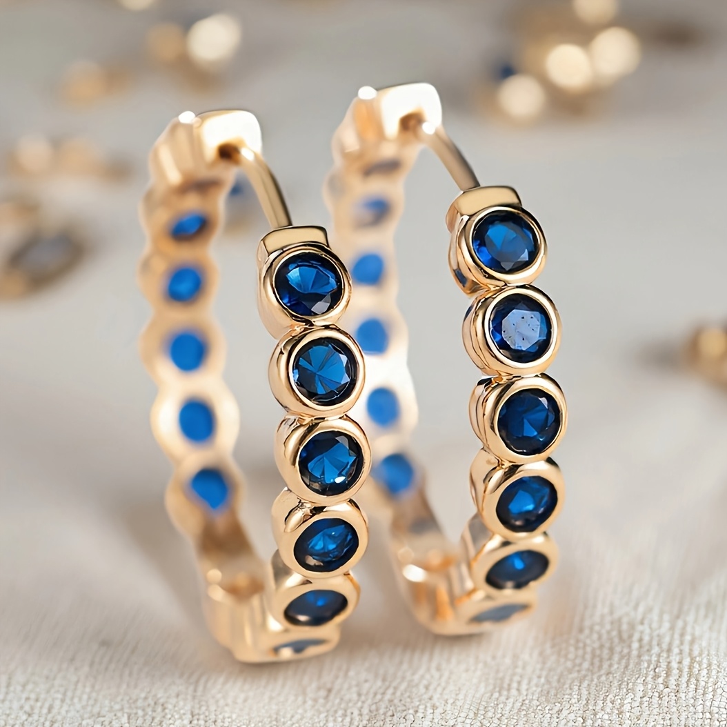 Image of Classic Versatile Blue Synthetic Zirconia Earrings, Unisex, Exquisite And Shiny Ethnic-style Fashion Jewelry