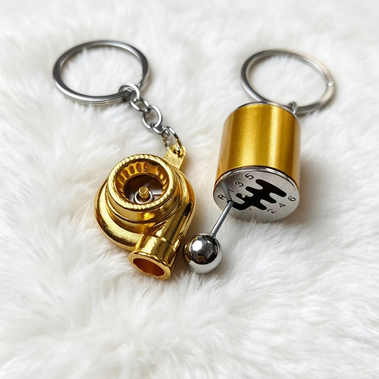 TEMU 2pcs Gear Shift Knob Keychain Set, Mini Shift Knob And Wheel Alloy Keychain, A Cool Gift For And Modification Enthusiasts
