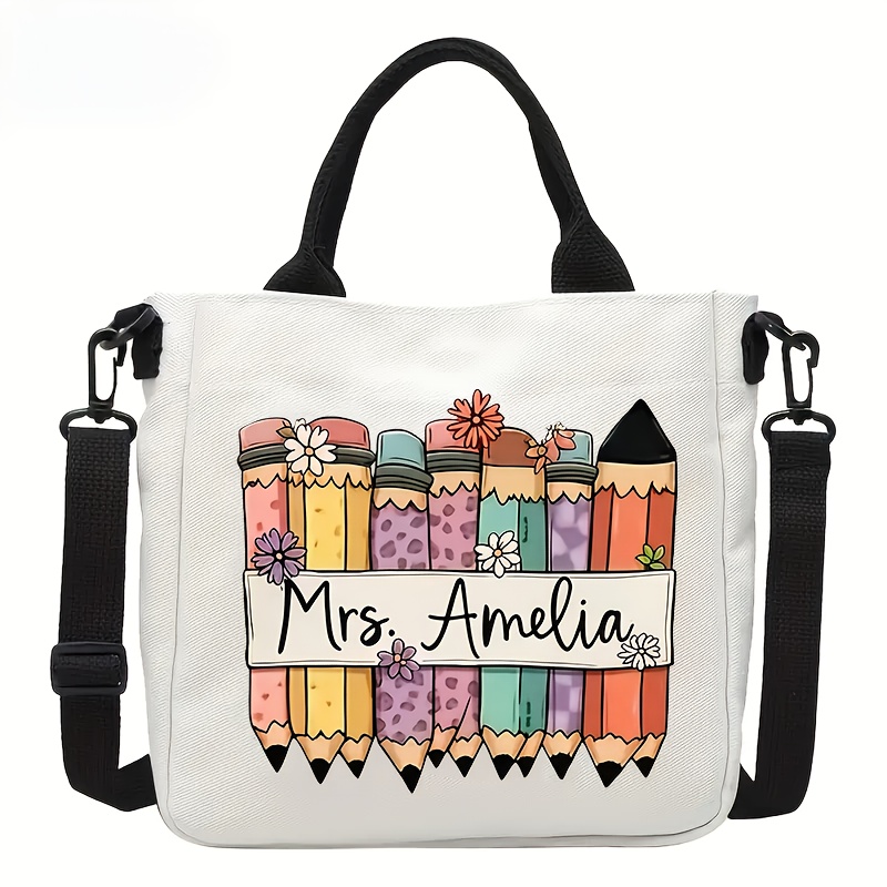 TEMU Custom Name Crossbody Shoulder Bag, Cute And Portable Organizer Bag, Ideal For Teacher's Day, Valentine's Day, Halloween, Thanksgiving, And