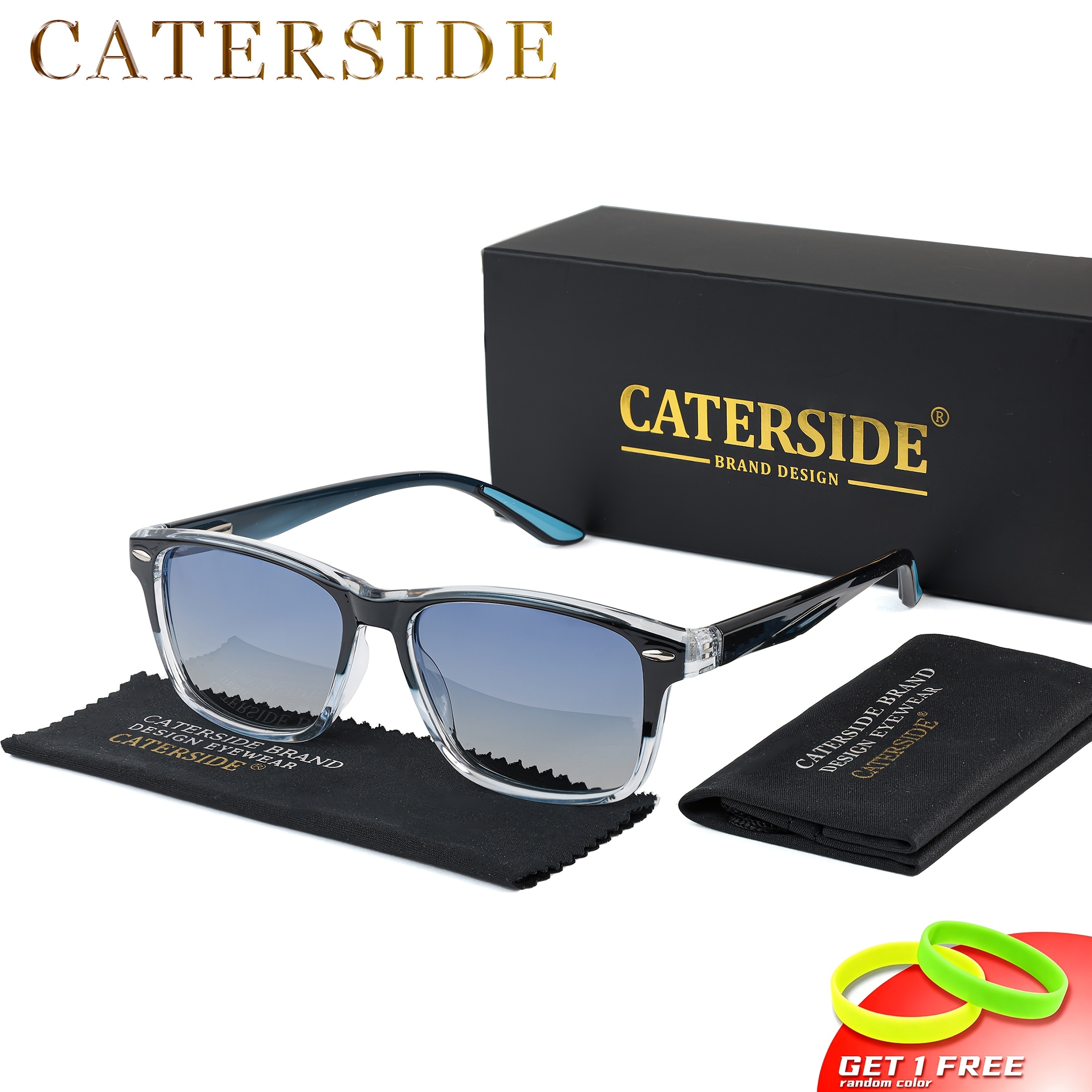 Image of Caterside Men' & Women' Polarized Square Fashion Glasses With Tr90 Frame & Tac Lens, Glare, Spring Hinges, Case Suitable For Fishing, Beach, Outdoor, Driving, Computer Use - Professional Eyewear Gifts