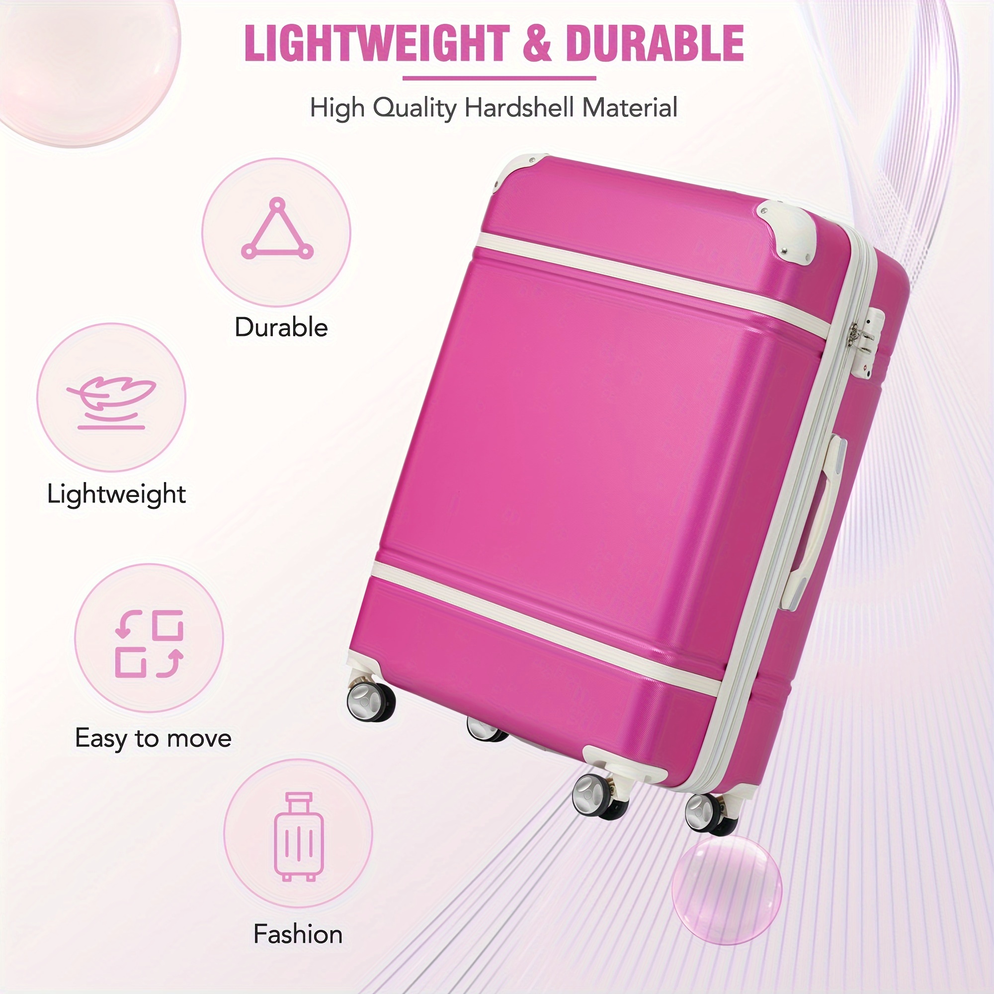 

28-inch Suitcase 1 Piece Set With Tsa Lock, Expandable Lightweight Suitcase Cardan Wheel, Vintage Suitcase, Pink