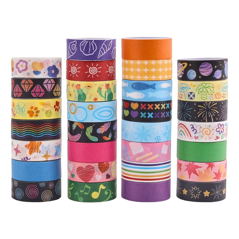Image of 30 Rolls Colorful Washi Tape Set, Vibrant Decorative Adhesive 1.5cm (0.6inch) Wide Tapes, For Junk Journals Scrapbooking & , Ideal For Planners Crafters Students Office