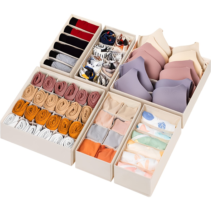 TEMU 6pcs Multi Compartment Drawer Organizer Lingerie, Socks & Clothes - Home Organization Non Woven Divider Box, Home Organization Organizer, Home