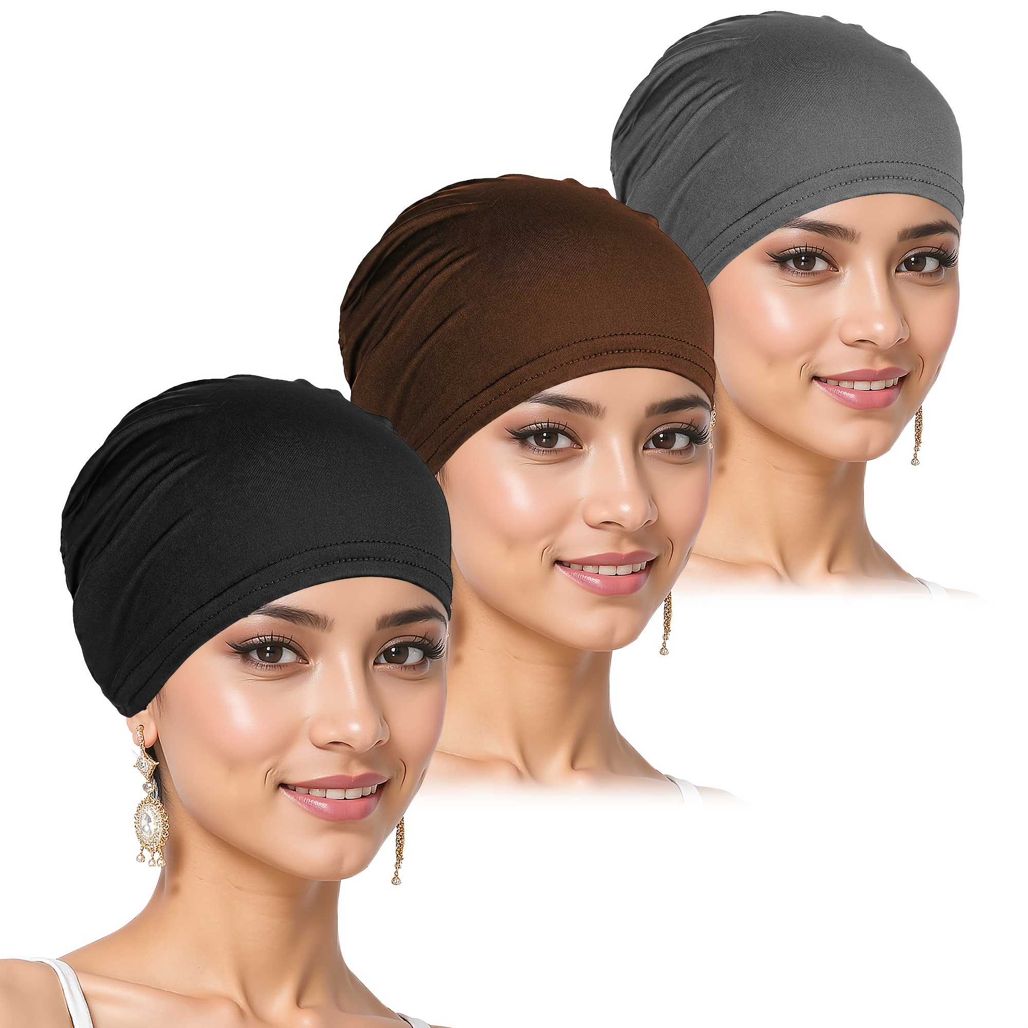 TEMU Ensemble de 3 turbans hijab pour femmes - Bonnets et chapeaux de base doux et tendance - Respirants pour les voyages et le shopping