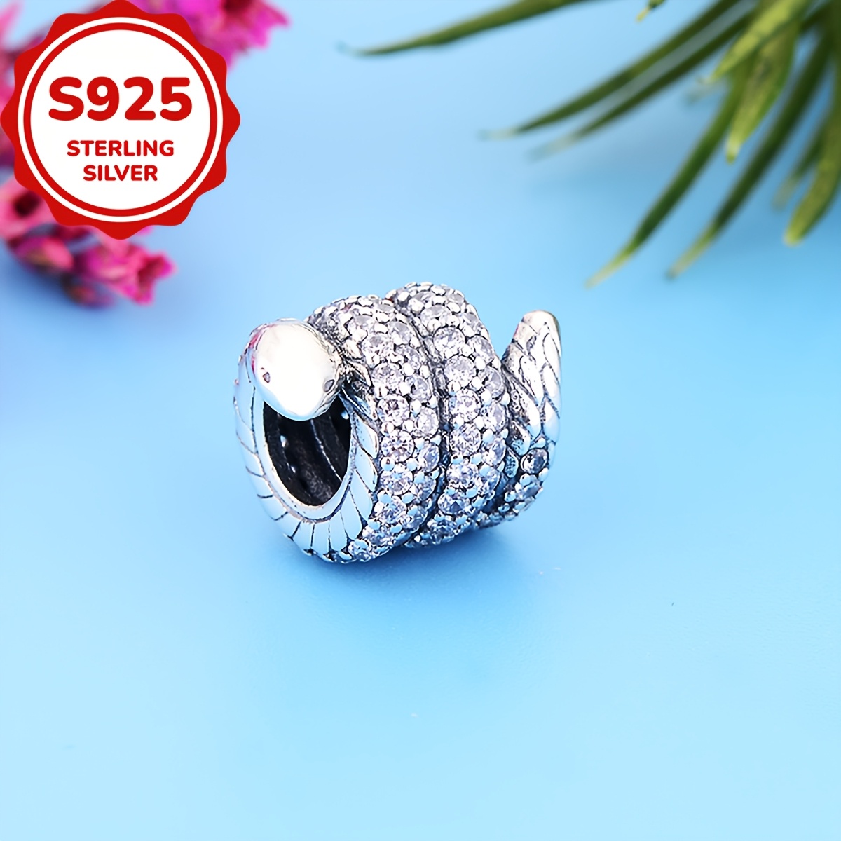 Image of 1pc 925 Sterling Silver Shaped Design Bracelet Or Necklace Charm Beads With Synthetic Zirconia Decor Making Jewelry Additions, For Gifts ( 2.6g )